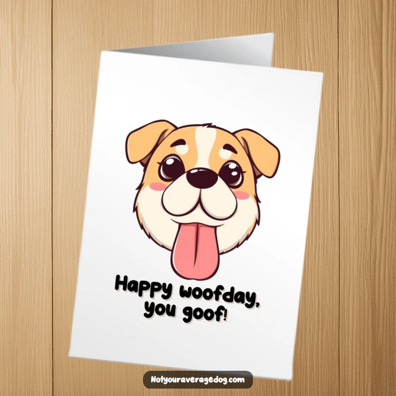 Funny Free Printable birthday card: a simple dog face with crossed eyes and a long, floppy tongue sticking out, pure silliness.
