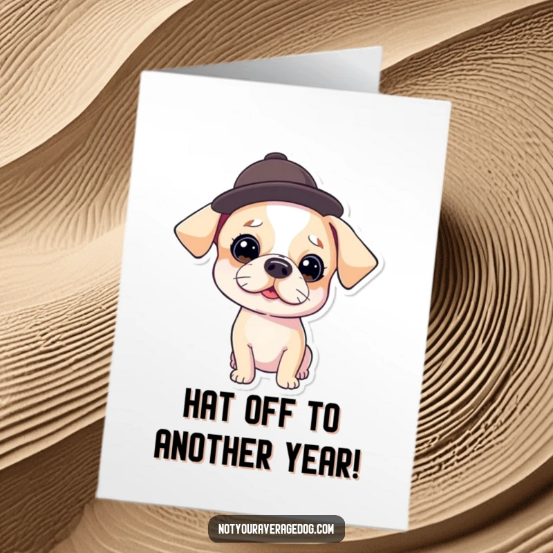 Funny Free Printable Birthday Card: A dog wearing a tiny hat, tilted jauntily, looking dapper and ready to party.