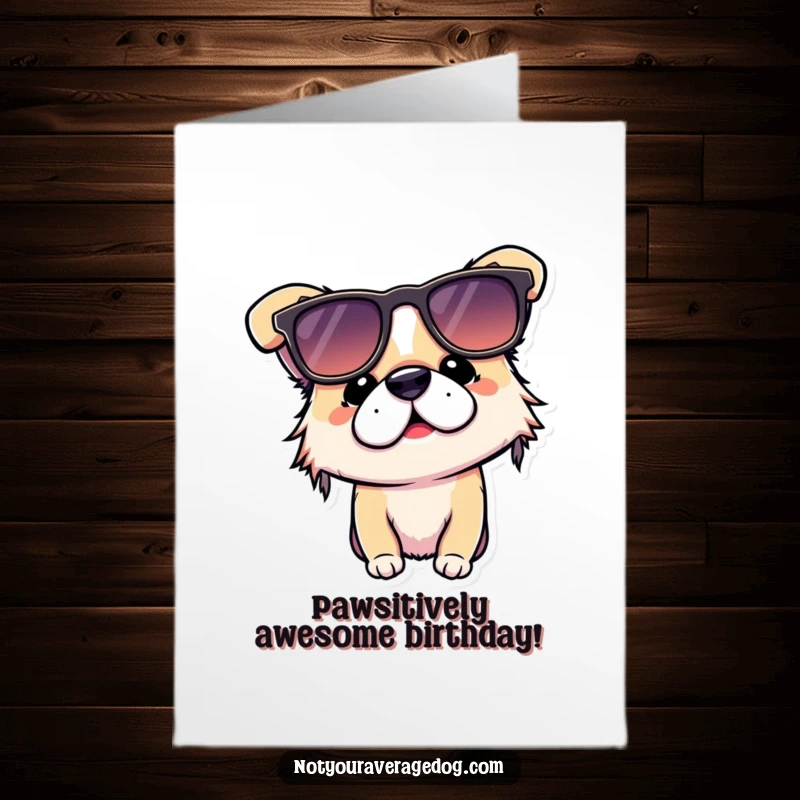 Funny Free Printable Birthday Card: A cute dog comically tries to wear sunglasses, but they are hilariously upside down.