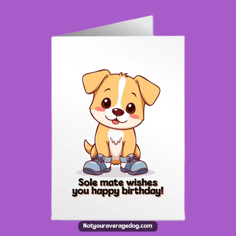 Free Printable Dog Birthday Card: Hilarious Clumsy Pup Mismatched Shoes Downloadable Gift