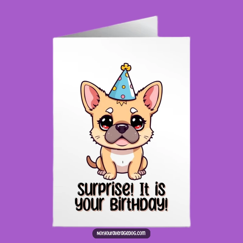 Funny Free Printable Birthday Card: Bewildered Dog Party Hat - Hilarious Downloadable Gift!