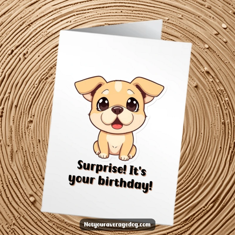 Funny Free Printable Birthday Card: Dog with a ridiculously surprised face and ears flopped in opposite directions, hilarious for birthdays.