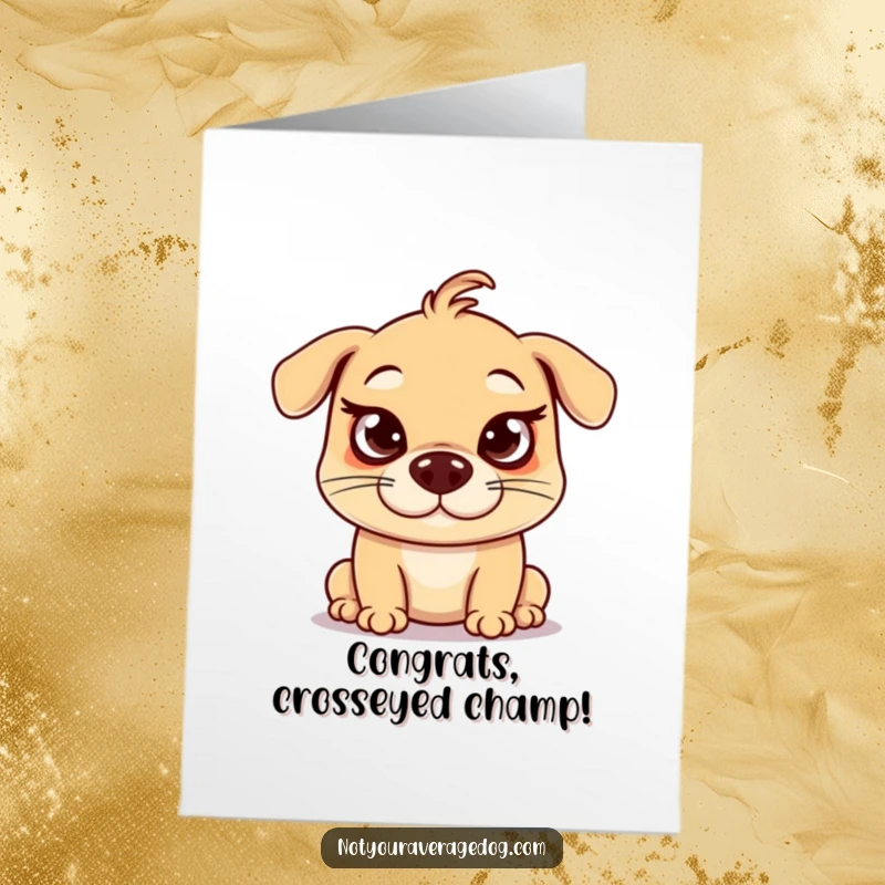 Funny Free Printable Congrats Card showing a silly dog with its eyes crossed in a funny, exaggerated expression.