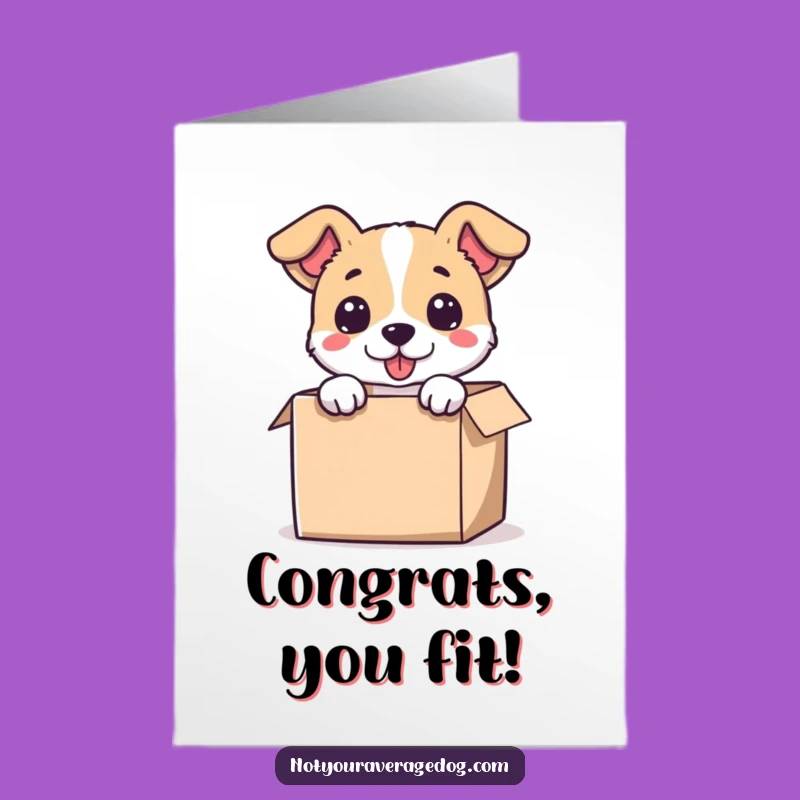 Free Printable Congrats Card: Dog pops out of box to celebrate!