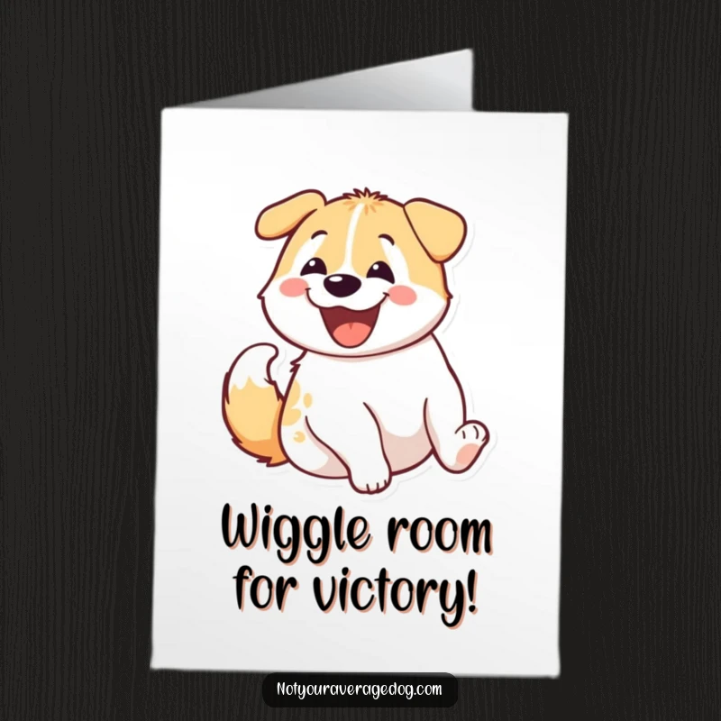 Funny Free Printable Congrats Card: A dog's rear end wiggles with unrestrained joy and a huge smile, celebrating success.