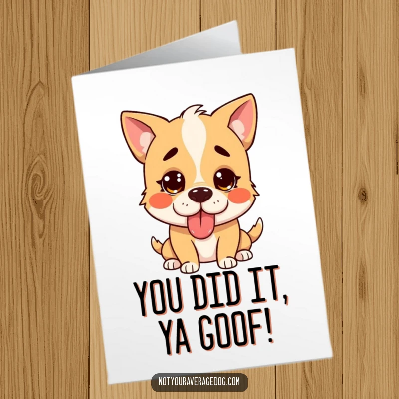 Funny Free Printable Congrats Card with a confused dog sticking its tongue out unexpectedly.