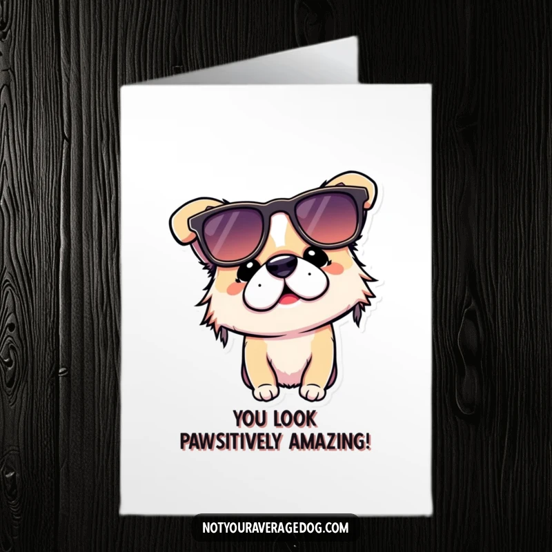 Funny Free Printable Congratulations Card: A dog sports sunglasses worn incorrectly upside down, adding humor to congratulations.