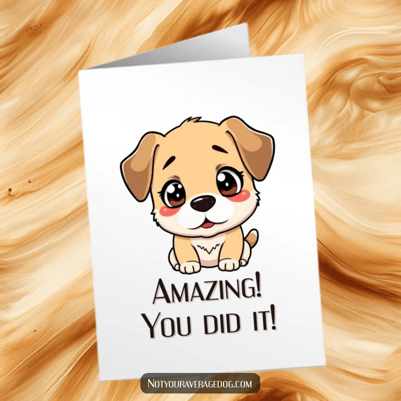Funny Free Printable Congrats Card: Bewildered dog surprised by its own reflection, adding humor to any achievement.