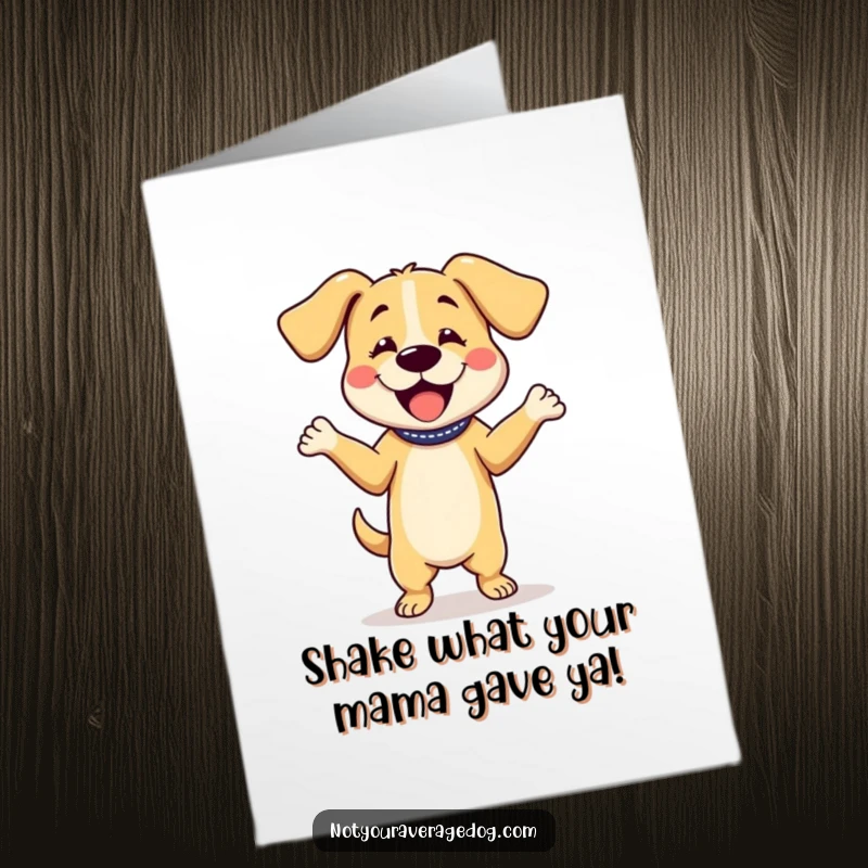 Funny Free Printable Congrats Card: A dog dances with floppy ears, embodying pure celebration and fun, perfect for congratulations.