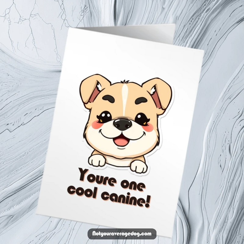 Free Printable Congratulations Card: A dog with comically squiggly eyebrows beams a wide, happy smile, conveying immense joy.