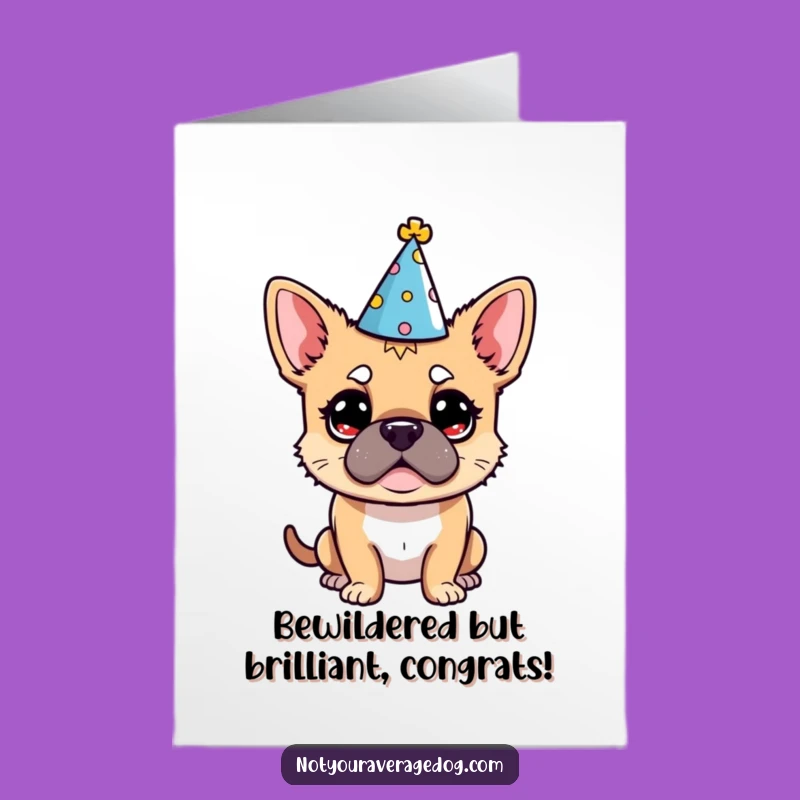 Funny Free Printable Congratulations Card: Bewildered Dog Party Hat - Wacky Downloadable Gift!