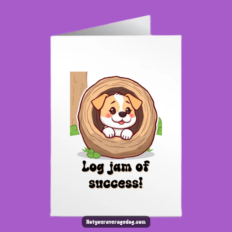Free Printable Congrats Card: Doggy Log Mishap, Humorous Downloadable Gift for Achievements