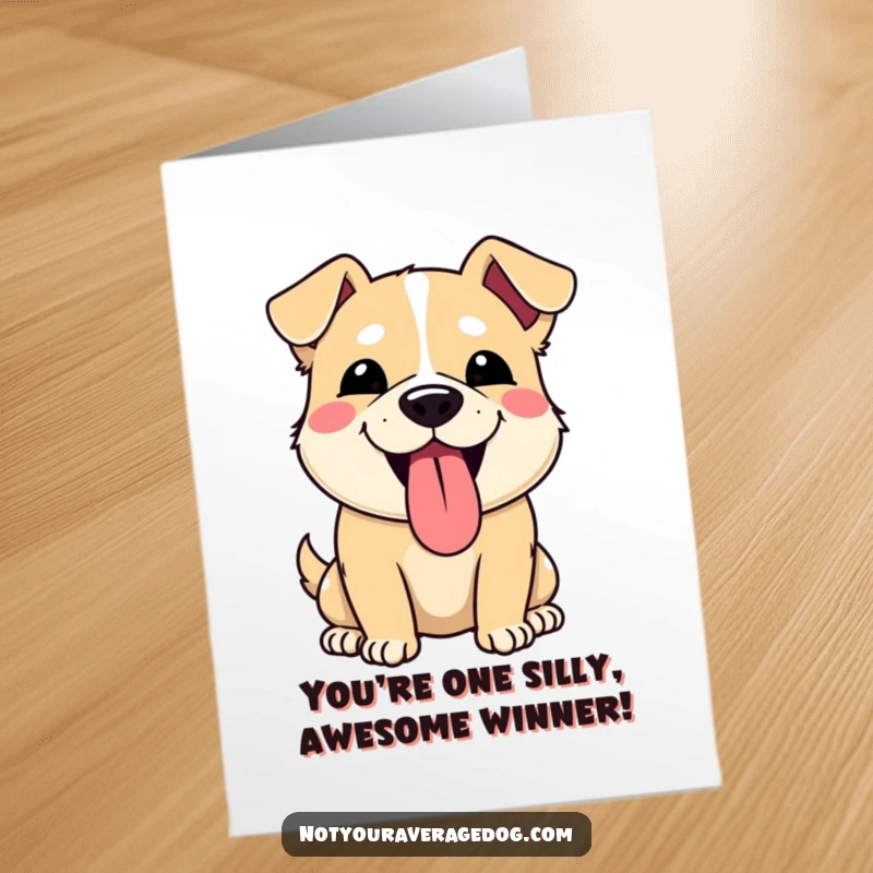 Funny Free Printable Congratulations Card: A dog's goofy face with its tongue lolling out to the side.