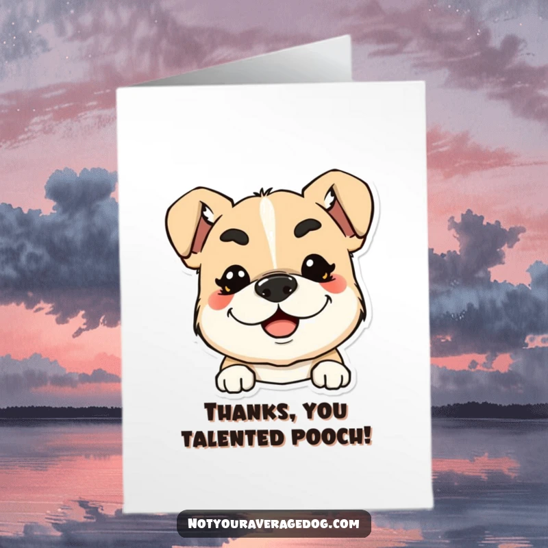 Funny Free Printable Thank You Card: A dog with exaggerated, squiggly eyebrows grins widely, showing heartfelt thanks with charm.