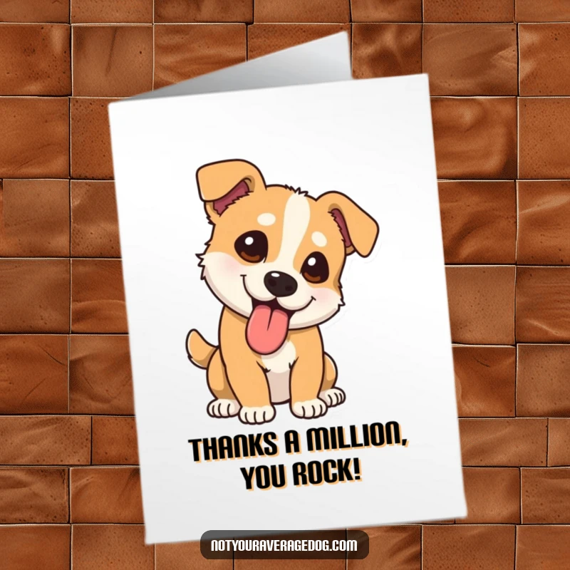Funny Free Printable Thank You Card: Goofy dog sticking its tongue out in a comical way, expressing thanks.