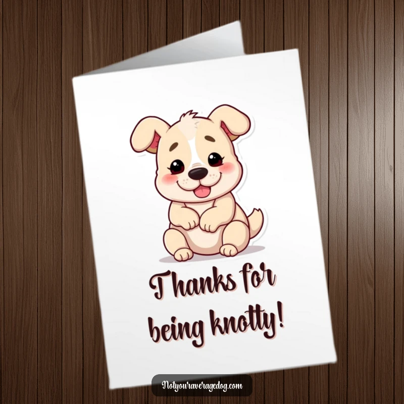 Funny Free Printable Thank You Card of a silly dog twisted into a pretzel form, expressing gratitude.