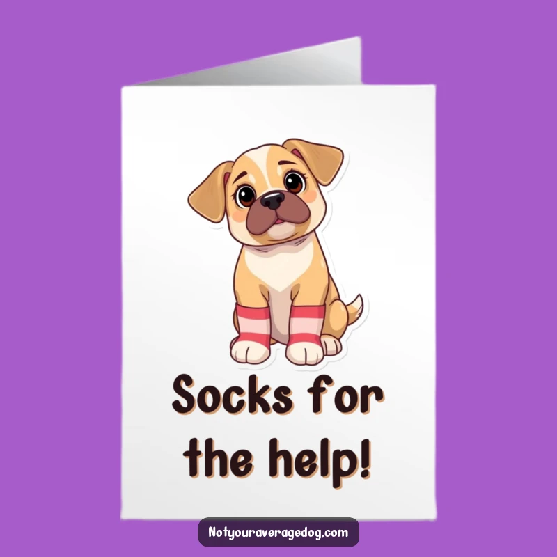 Free Printable Thank You Card: Bewildered Puppy Sock Gratitude