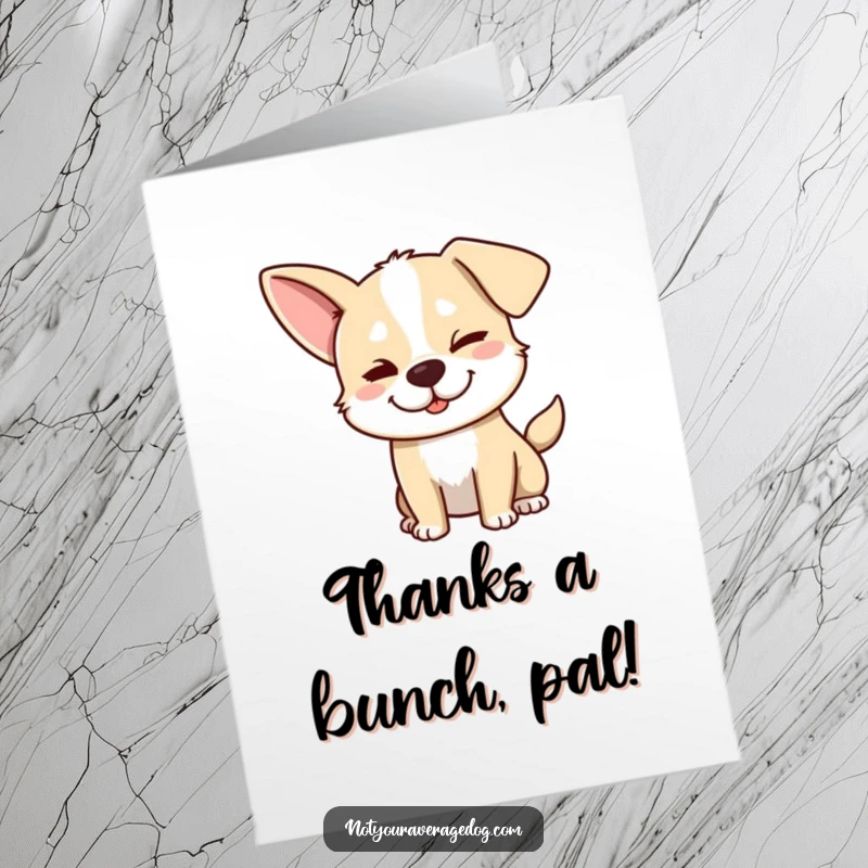 Funny Free Printable Thank You Card: A dog with a lop-sided ear gives a conspiratorial, mischievous wink.