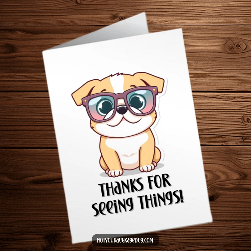 Funny Free Printable Thank You Card: A dog wears large, comically shaped glasses, exuding playful humor.