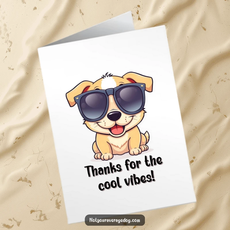 Funny Free Printable Thank You card: A dog wearing giant goofy sunglasses grins widely, expressing thanks.