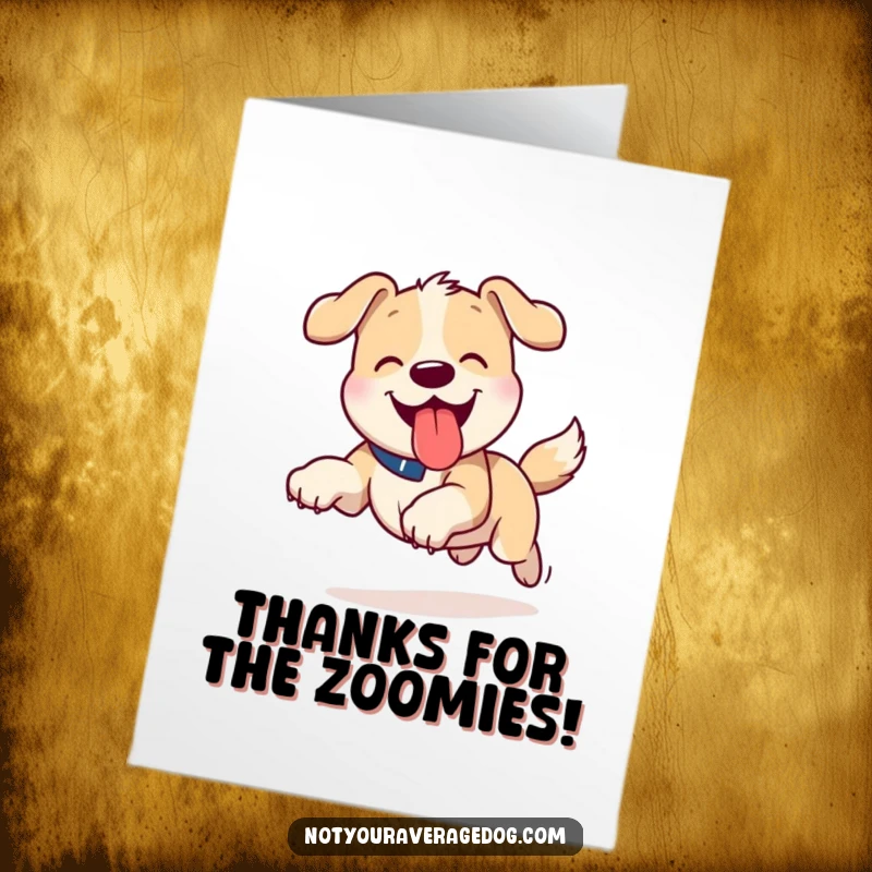Funny Free Printable Thank You Card: A dog is running enthusiastically with its tongue sticking out in a playful manner.