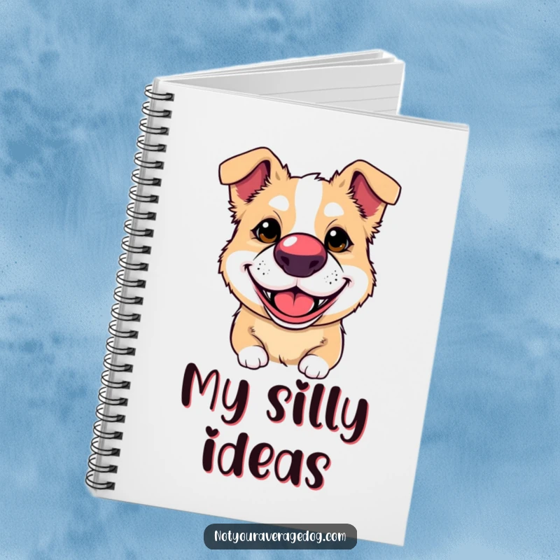 Funny notebook with a dog wearing a clown nose and a silly grin, perfect for jotting down notes with a smile.