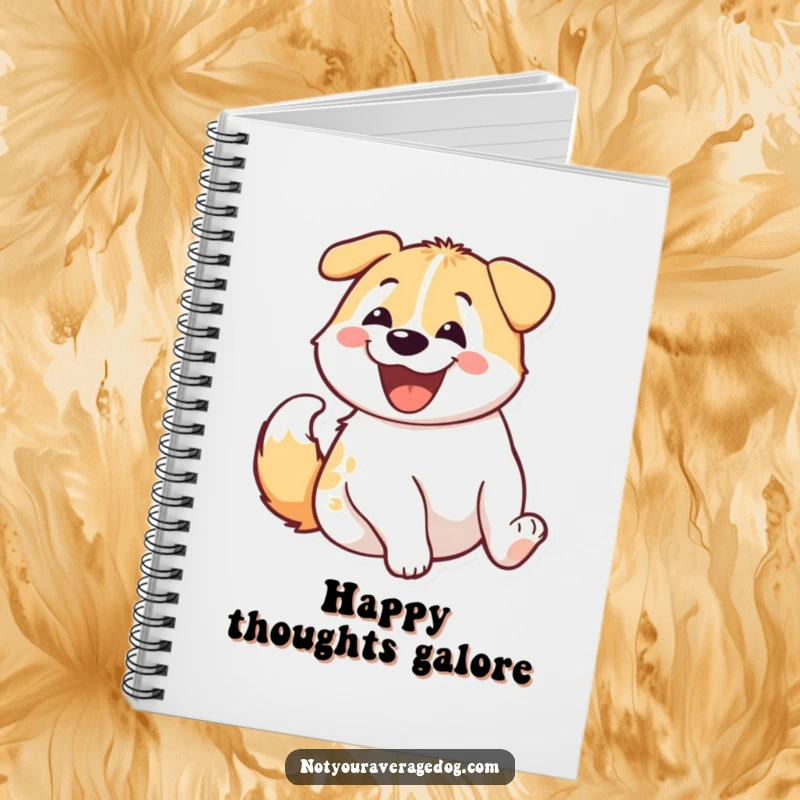 Funny dog's wiggling rear end on a notebook, inspiring joyful thoughts and happy scribbles for dog lovers.