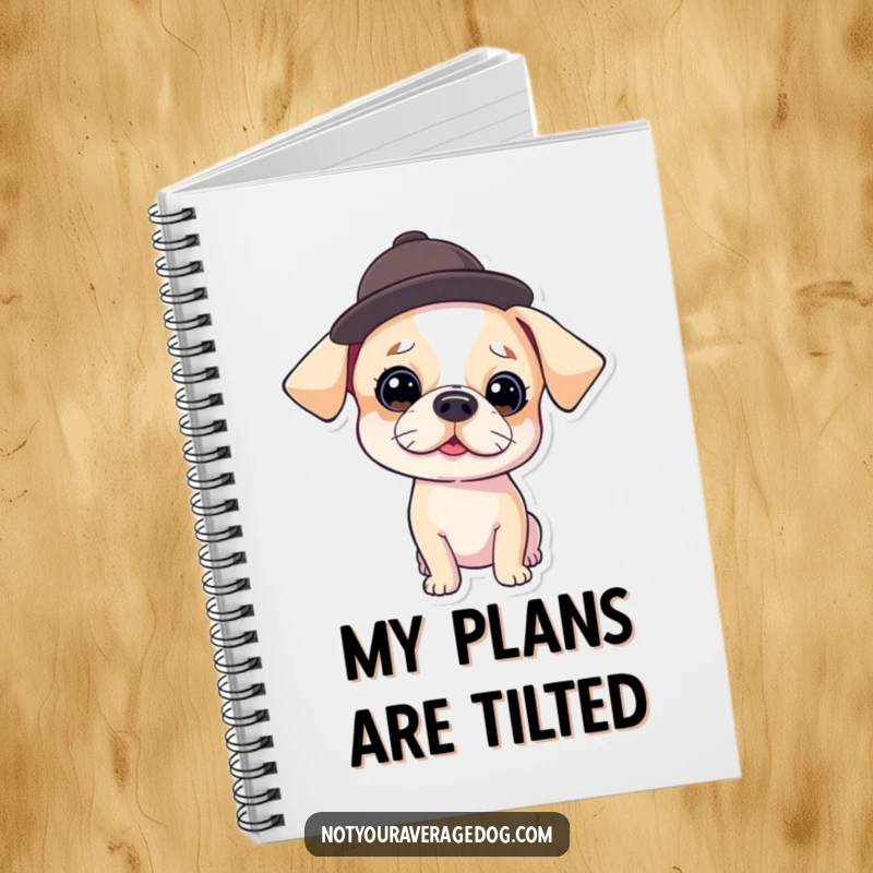 Funny Notebook featuring a dog sporting a tilted hat, inspiring creative writing and amusing note-taking sessions.