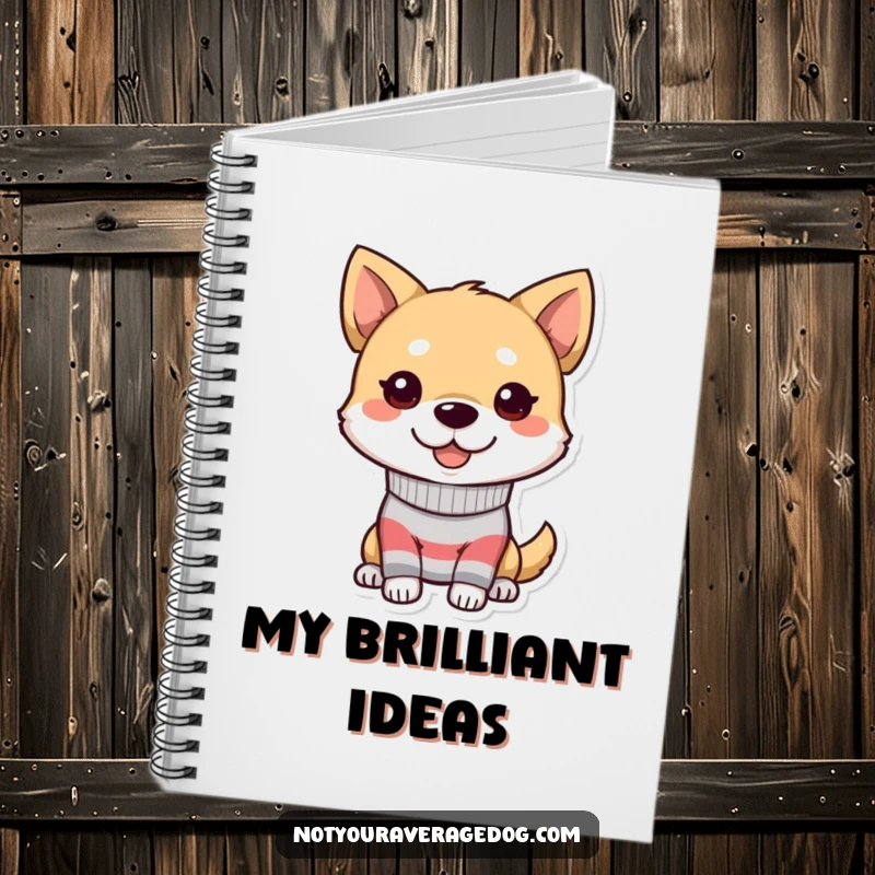 Funny dog notebook with a character wearing a mismatched sock and a goofy grin, great for notes.