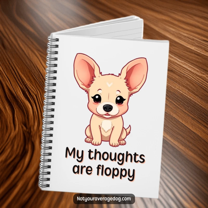Funny Notebook with a dog whose oversized, floppy ears are featured prominently, ready to inspire creative and amusing notes.