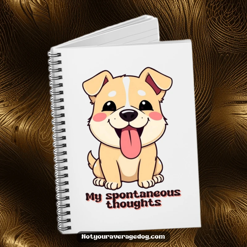 Funny notebook cover with a dog making a silly, tongue-out face. Humorous and practical for all your writing needs.