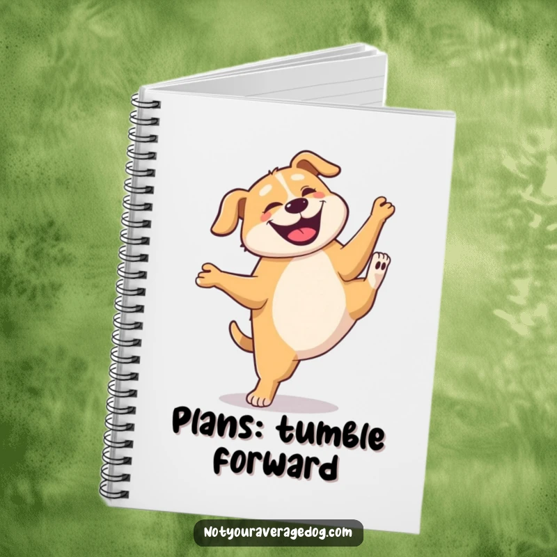 Funny Dog Cartwheel Notebook: A dog's goofy cartwheel illustration encourages creative writing and humor.