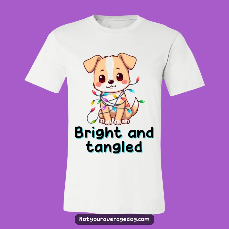 Funny Tangled Dog Lights T-Shirt - Festive Pup Apparel