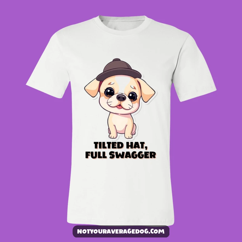 Funny Dog in Hat T-Shirt - Comical Angled Hat Tee, Great Funny Gift!