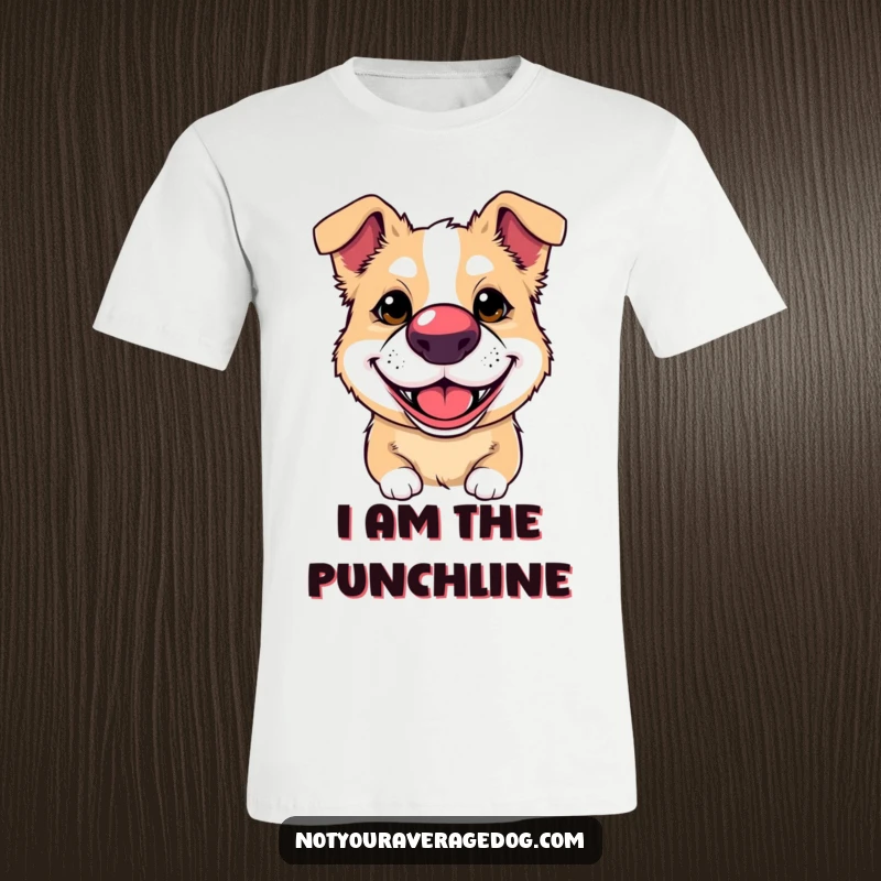 Funny t-shirt featuring a dog wearing a clown nose and a silly grin, perfect for expressing a love for goofy canine antics.