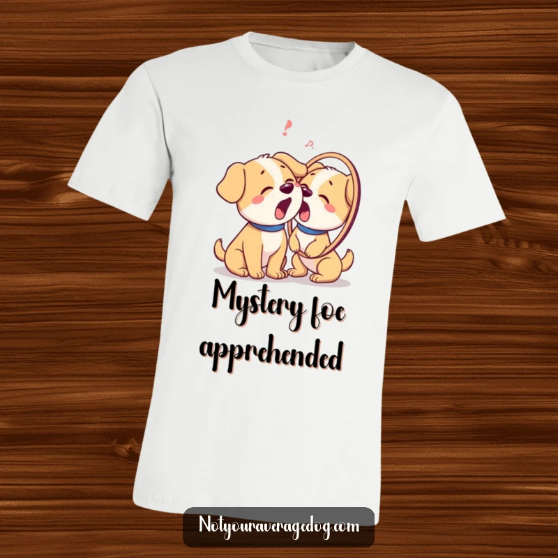 Funny t-shirt featuring a dog barking confusedly at its own reflection, capturing a moment of pure, comical bewilderment.