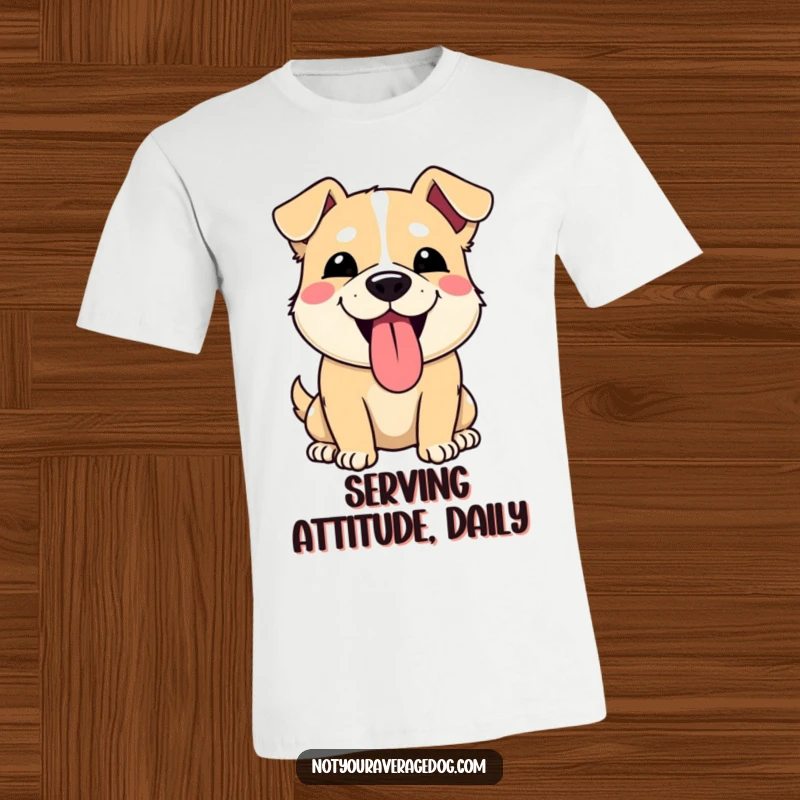 Funny t-shirt showcasing a dog's exaggerated silly face with its tongue sticking out. Humorous pet apparel for expressing joy.