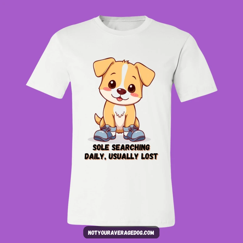 Funny Clumsy Dog T-Shirt: Adorable Mismatched Shoes Tee for Comedic Moments