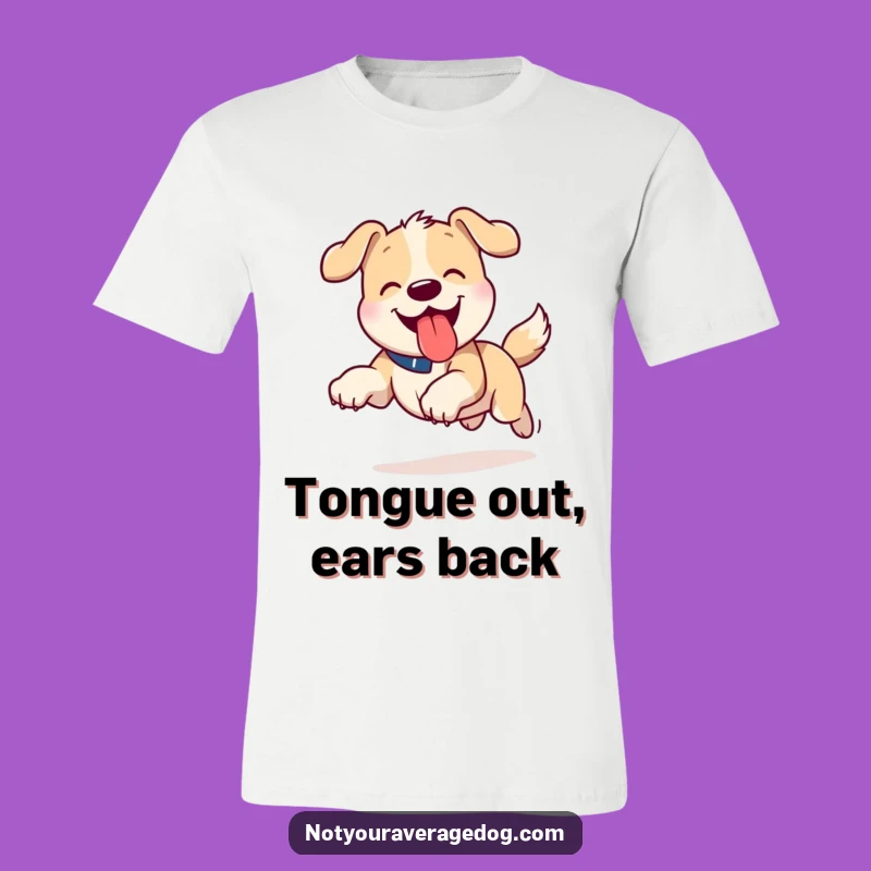 Funny Tongue Out Dog T-Shirt - Playful Running Pet Graphic Tee