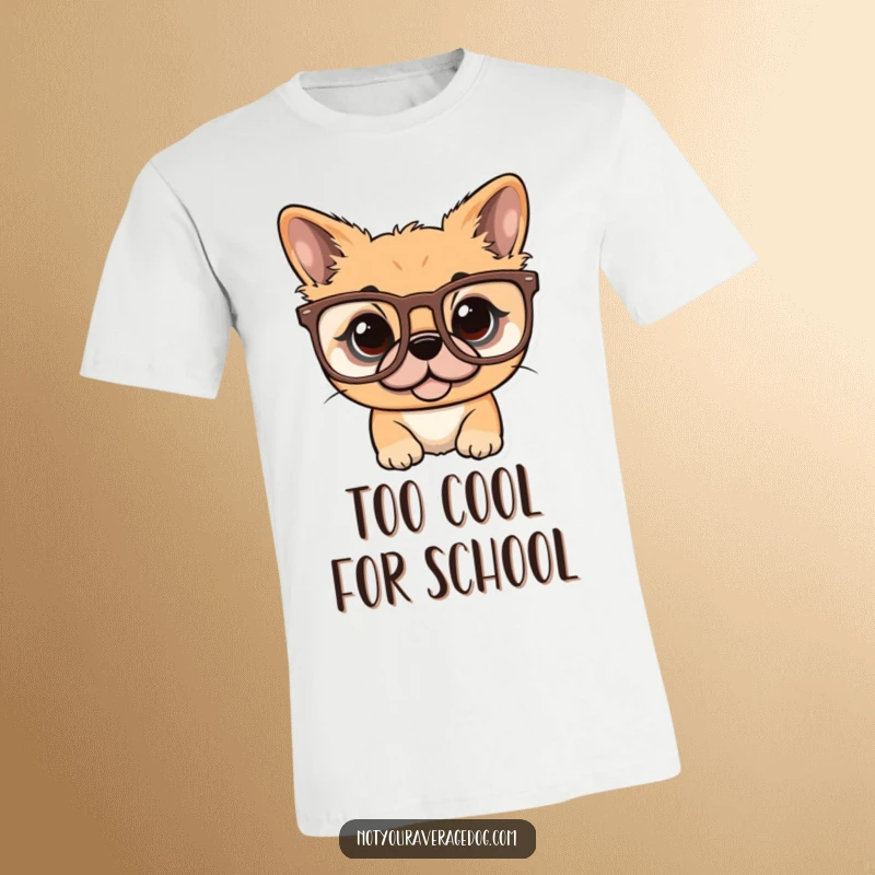 Funny dog wearing comically oversized glasses, a stylishly humorous design for a t-shirt.