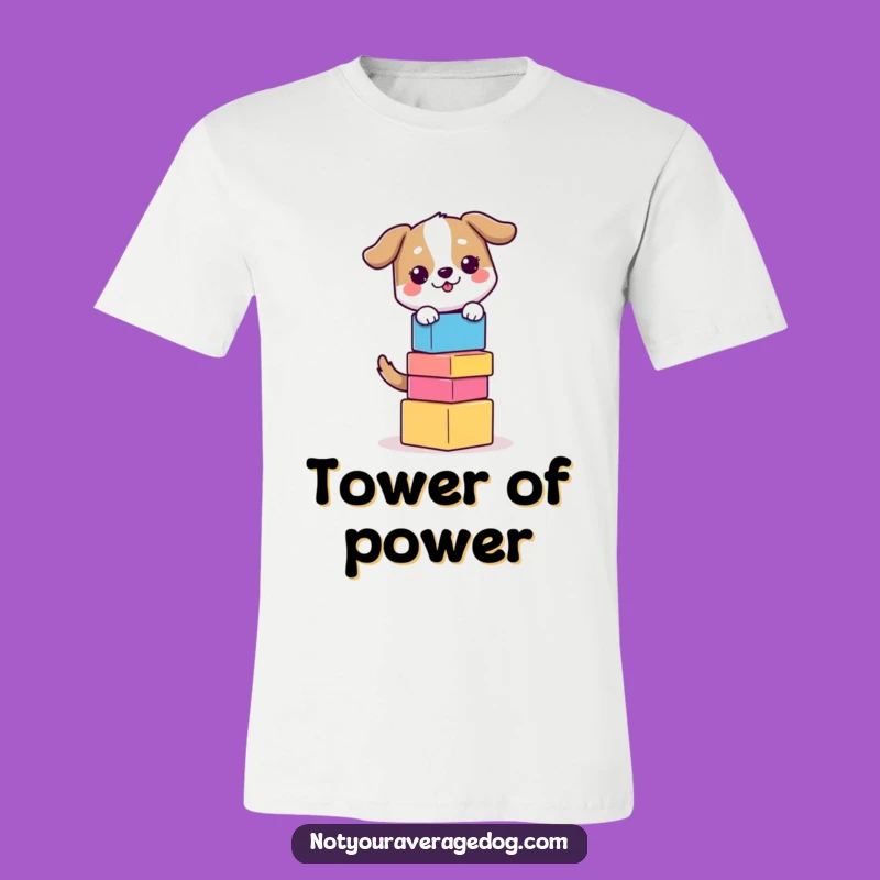 Funny Balancing Dog T-Shirt - Playful Block Stacking Pet Graphic Tee