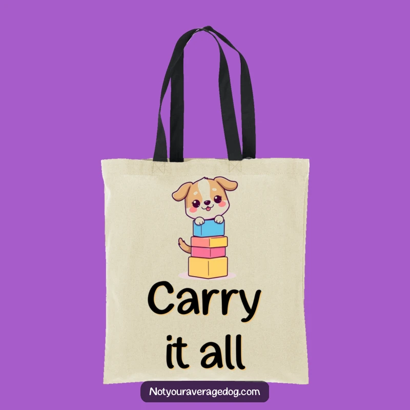 Funny Balancing Dog Tote Bag - Chic Block Stacking Carry-All