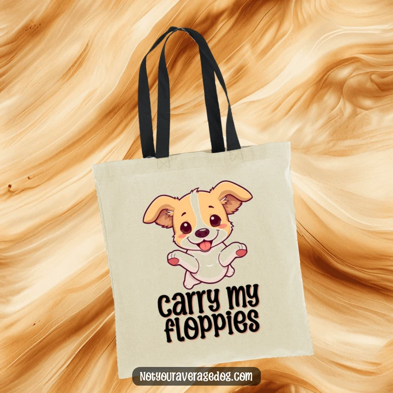 Funny Dog Leaping Tote Bag: A dog's joyful leap with ears flopping, a humorous accessory.