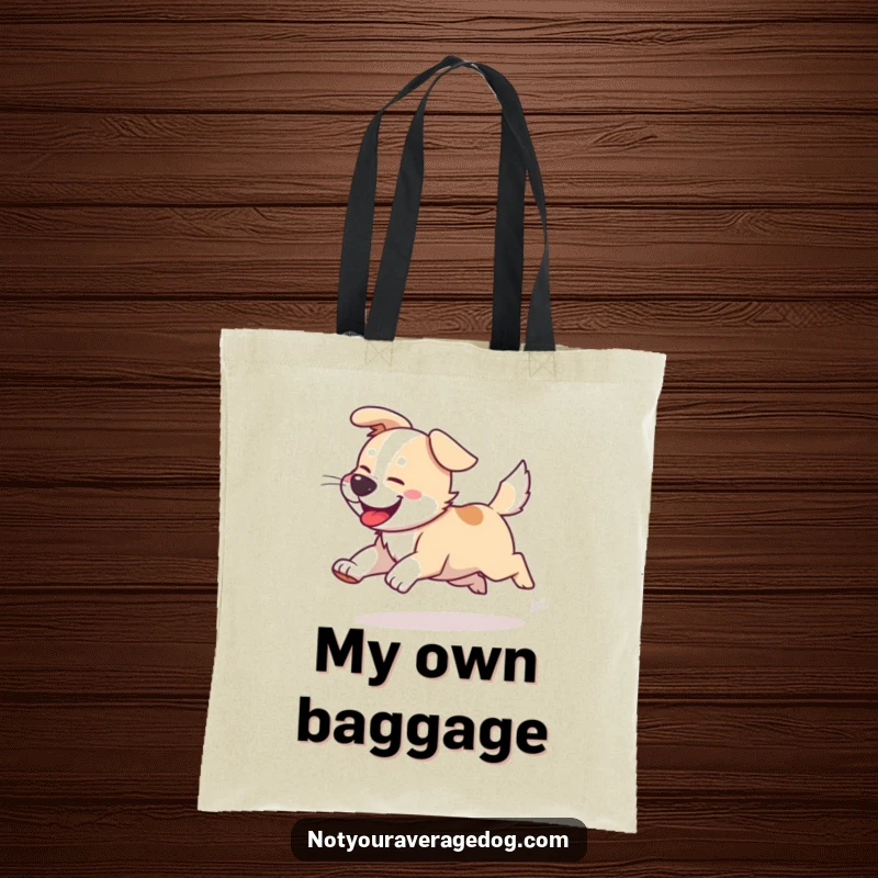 Funny Dog Tail Chasing Tote Bag: A dog joyfully spins after its tail, a humorous accessory.
