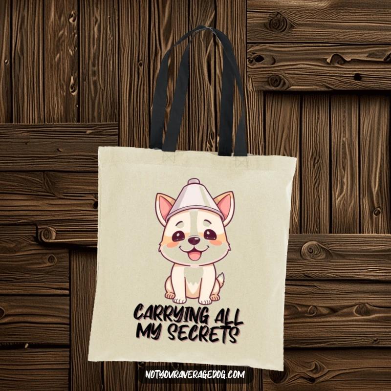 Funny tote bag featuring a dog wearing a lampshade, perfect for grocery runs or carrying essentials with a humorous flair.