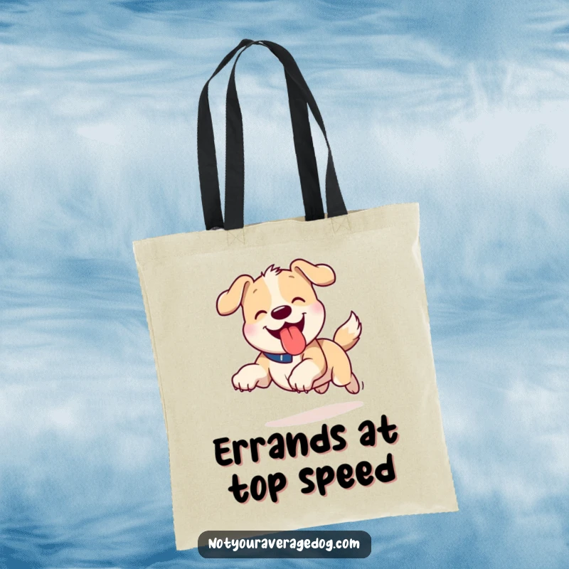 Funny Tongue Out Dog Tote Bag: A dog running with its tongue sticking out, showcasing a cheerful, active spirit.